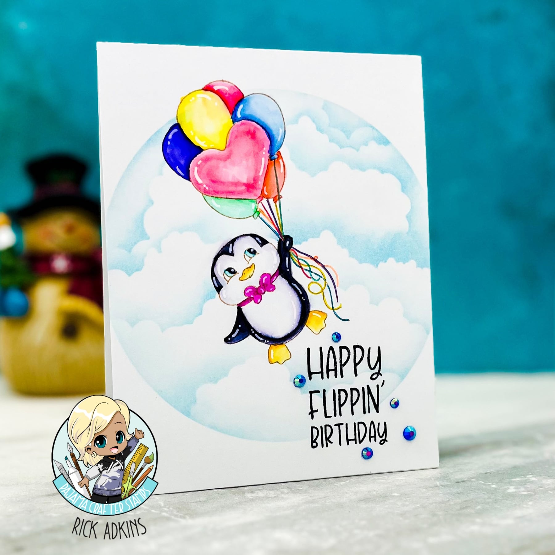 Flippin’ Best Watercolored Birthday Card with Pajama Crafter Stamps