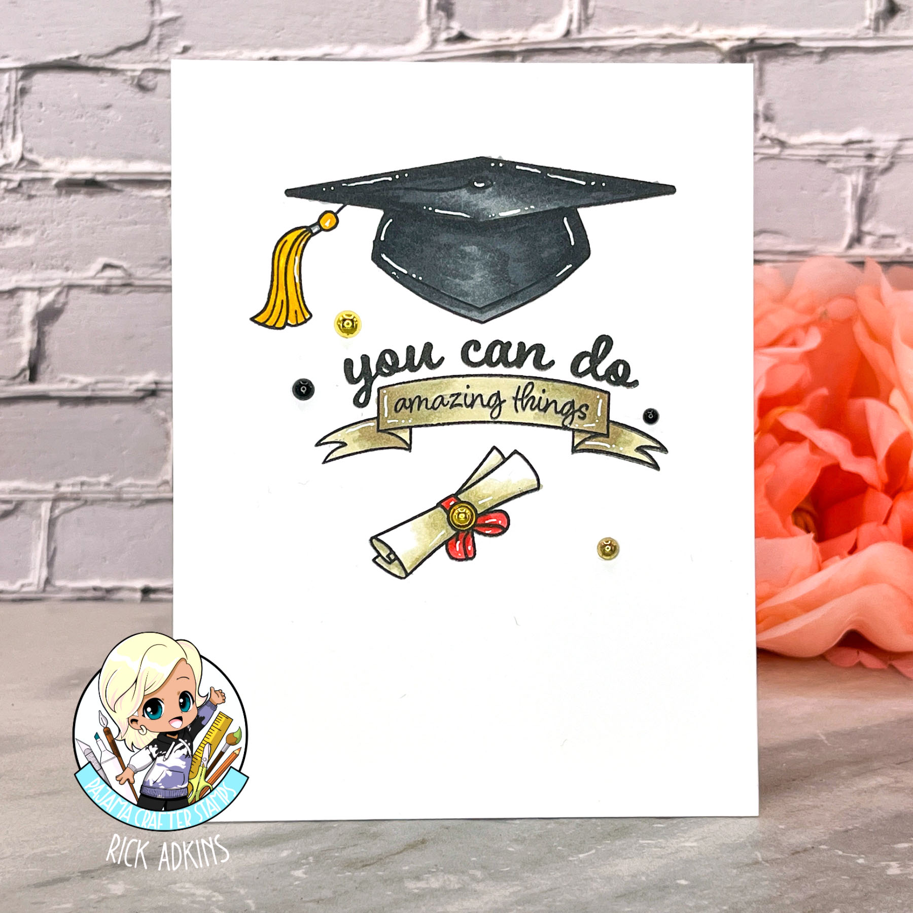 Clean & Simple Graduation Card: Hats Off Stamp Set | Pajama Crafter Stamps